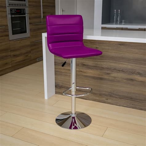 Flash Furniture Modern Purple Vinyl Adjustable Bar Stool with Back, Counter Height Swivel Stool ...