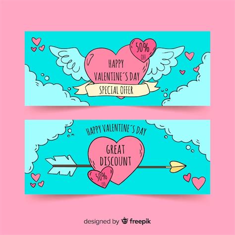 Free Vector | Hand drawn heart valentine's day banner