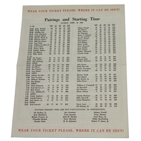 Lot Detail - 1955 Masters Sunday Pairing Sheet - Cary Middlecoff Winner