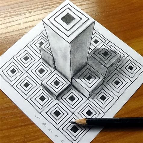 Towers by S. Vamos Optical Illusion Drawing, Illusion Drawings, Optical ...