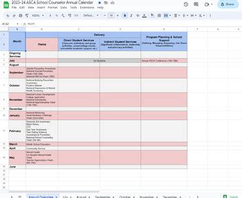 23-24 ASCA School Counselor Annual Calendar - Google Sheets by ...