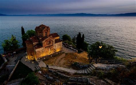 Download wallpapers Ohrid, Church of St John at Kaneo, North Macedonia, Lake Ohrid, Saint John ...