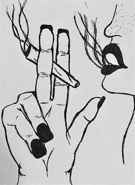 Smoking joint weed drawing girl tattoo hand lips smoke goth emo art ...