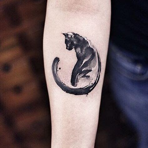 Abstract style black ink detailed cat tattoo on forearm - Tattooimages ... | Watercolor cat ...