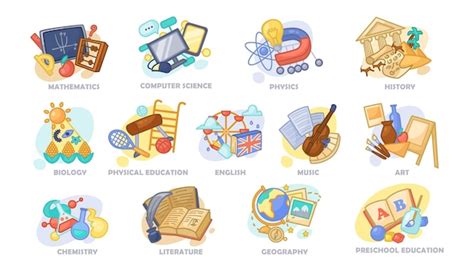 Free Vector | Different school subjects vector illustrations set