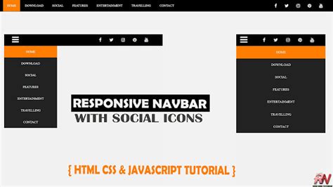 Responsive Navbar with Social Media share icons in HTML CSS & JavaScript