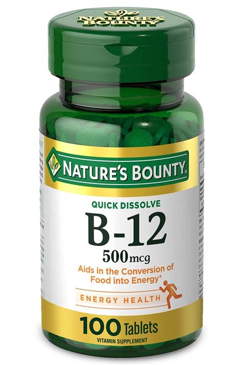 Buy Nature's Bounty B12, Supports Energy sm and Nervous System , 500mcg, 100 Quick Dissolve s ...