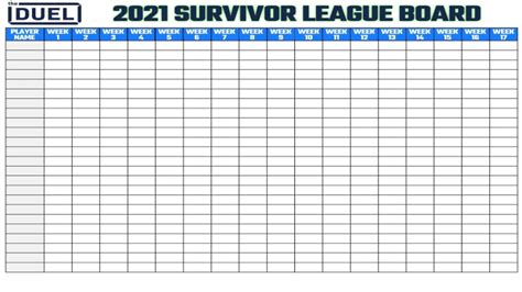 Printable NFL Survivor Pool for the 2021 Season