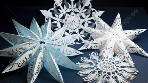 Three Paper Snowflake Decorations Are On The Table Background, Picture ...