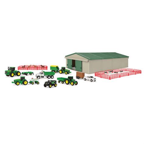 John Deere 70 Piece Farm Value Set with vehicles, implements, animals and shed - TOMY