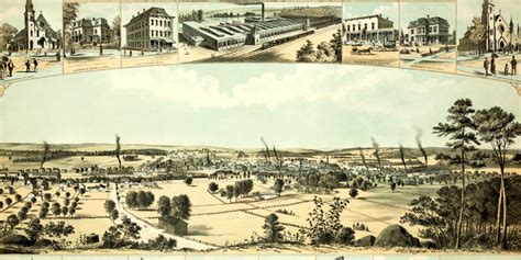 Bird's eye view of Willimantic, CT from 1882 - CT Restored