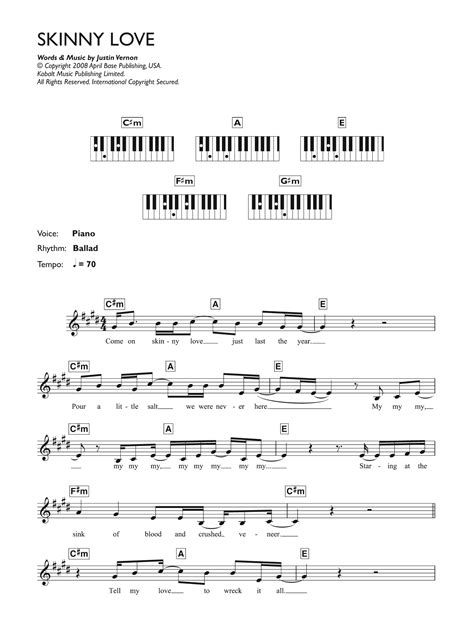 Skinny Love by Birdy Sheet Music for Piano Chords/Lyrics at Sheet Music Direct