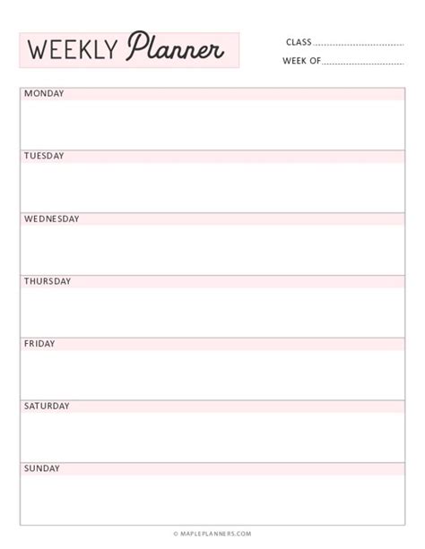 Free Printable Student Weekly Planner Template