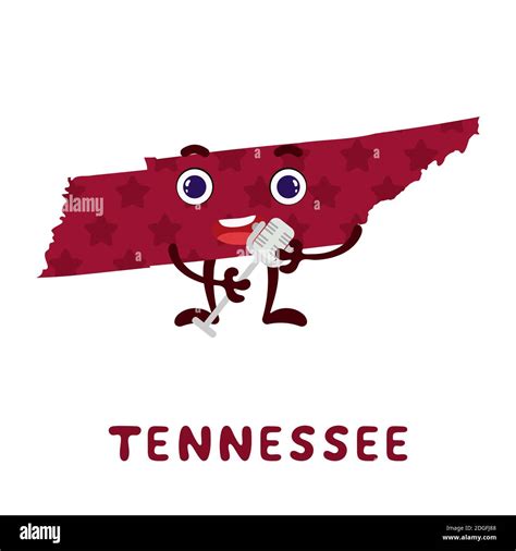 Cute cartoon Tennessee state character clipart. Illustrated map of state of Tennessee of USA ...