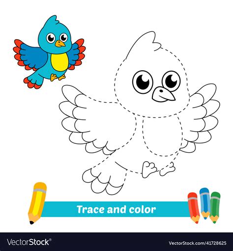 Trace and color for kids bird Royalty Free Vector Image