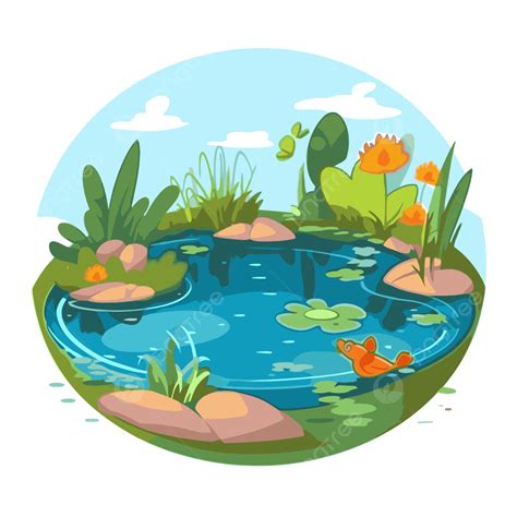 Kolam Clipart Kolam Dengan Clipart Kartun Tanaman Dan Ikan Vektor, Kolam, Clipart, Kartun PNG ...