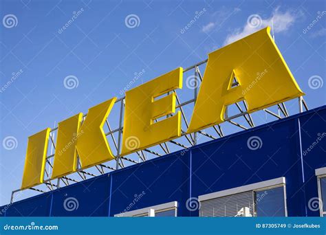 IKEA Furniture Company Logo on Building Exterior on February 25, 2017 in Prague, Czech Republic ...