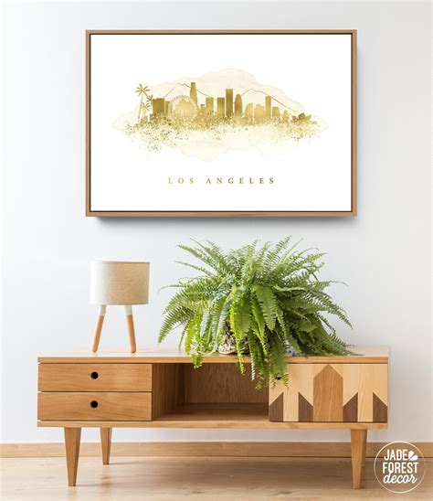 LOS ANGELES SKYLINE Canvas Custom Faux Metallic Gold and Cream ...