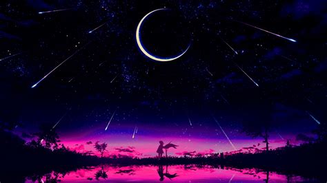 1366x768 Resolution Cool Anime Starry Night Illustration 1366x768 Resolution Wallpaper ...