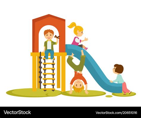 Kids children playing on playground cartoon Vector Image