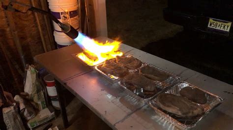 Weed burner flamethrower torch searing sous vide steaks 4K/60 - YouTube