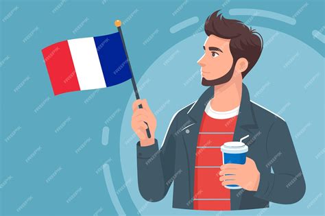 Premium Vector | Young man waving french flag side view flat design