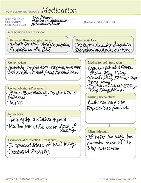 ATI-Venlafaxine - Medication Template ATI - STUDENT NAME MEDICATION ...