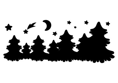 Winter forest. Black silhouette. Design element. Vector illustration isolated on white ...