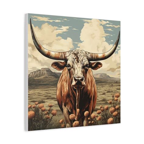 Longhorn Canvas Wall Art, Large Wall Art, Longhorn Steer Print, Longhorn Cow Art, Longhorn Bull ...