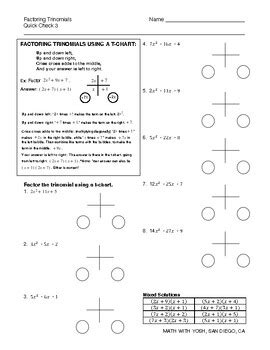 Algebra 2/Integrated Math 3: Factoring Trinomials Worksheet 3 by MATH WITH YOSH