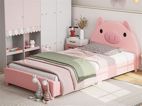 IKIFLY Twin Bed Frames for Kids, Children Upholstered Twin Platform Bed ...