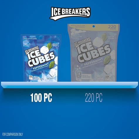 ICE BREAKERS ICE CUBES Peppermint Sugar Free Chewing Gum, Made with Xylitol, 8.11 oz Pouch (100 ...