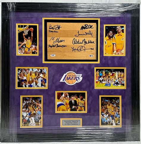 1 Of A Kind Lakers Floor piece Signed By 7 Showtime Lakers – Viva La Memory