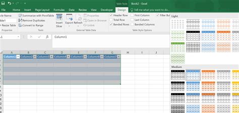 Excel Table Format Templates