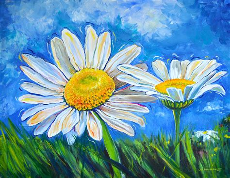 Windswept Daisies Painting by Lisa Fiedler Jaworski