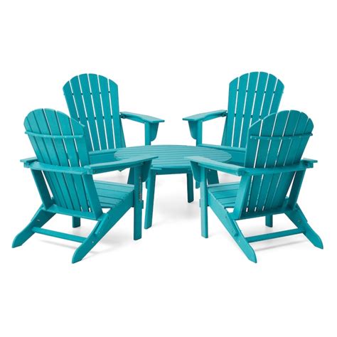 Glitzhome 5-Piece Folding Adirondack Chair Set with Coffee Table - Blue Patio Conversation Set ...