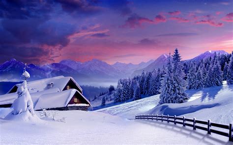 landscape, Winter, Snow, Mountain, Trees, Sky, Cabin Wallpapers HD / Desktop and Mobile Backgrounds