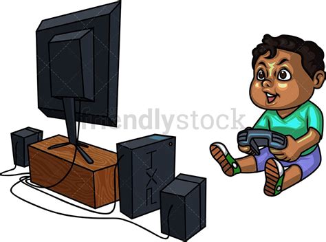 Black Boy Playing Video Games Cartoon Clipart Vector - FriendlyStock