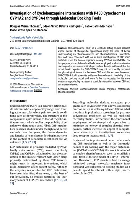 (PDF) Investigation of Cyclobenzaprine Interactions with P450 Cytochromes CYP1A2 and CYP3A4 ...