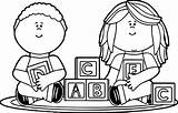 Kids Playing ABC Blocks Toys Coloring Page sketch template