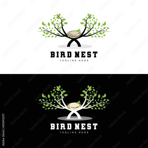 Bird's Nest Logo Design, Bird House Vector For Eggs, Bird Tree Logo Illustration Stock Vector ...