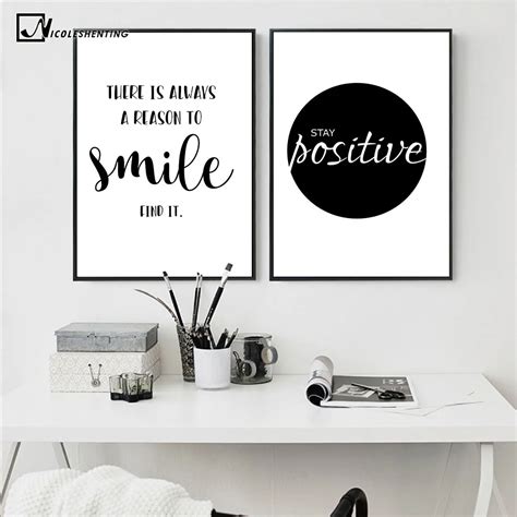 NICOLESHENTING Smile Simple Quote Motivational Poster Prints Black White Wall Art Canvas ...