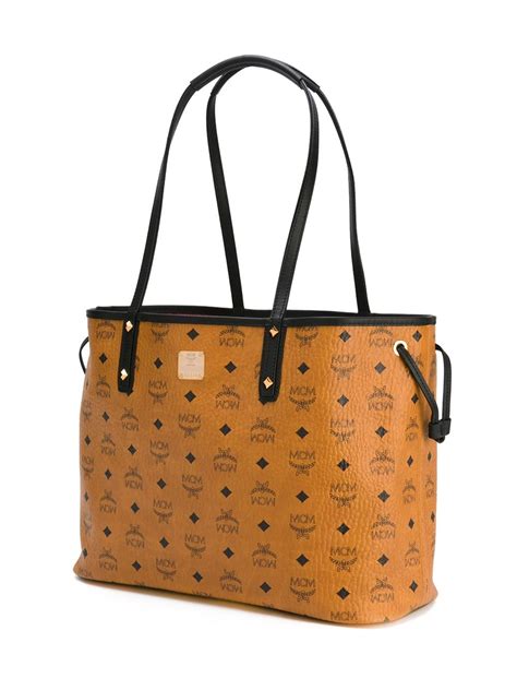 MCM Leather Logo Print Shoulder Bag in Brown - Lyst