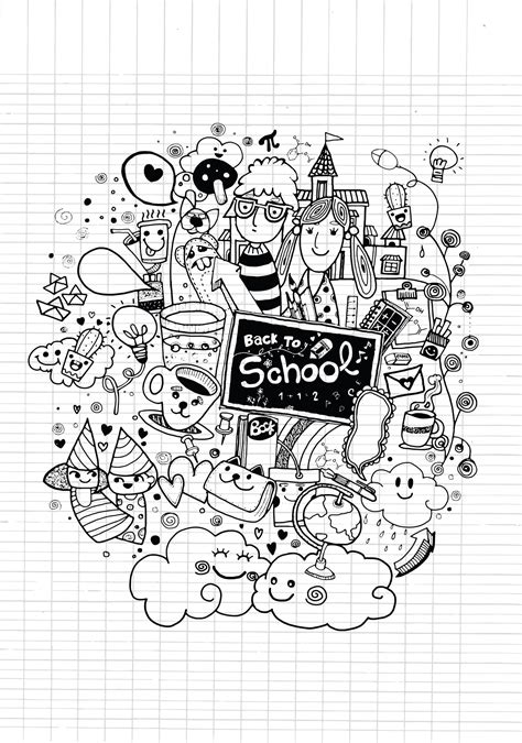 Doodle back to school - Doodle Art / Doodling Adult Coloring Pages