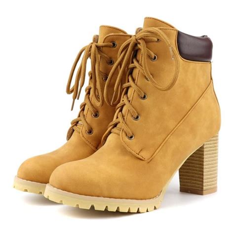 Yellow Suede Lace Up Military Combat High Wooden Heels Boots ...