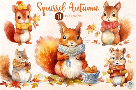 Watercolor Cute Autumn Squirrel Clipart Graphic by GolfzaazT · Creative ...