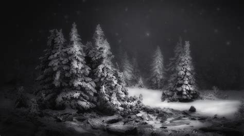 1920x1080 Resolution Black & White Snow Winter Night 1080P Laptop Full ...