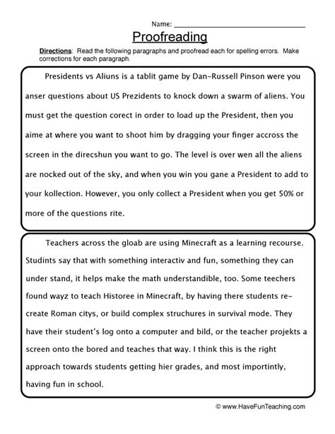 Proofreading Worksheet by Teach Simple