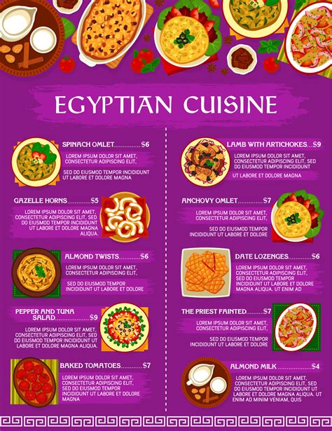 Egyptian cuisine menu, Egypt food dishes and meals 24395420 Vector Art ...