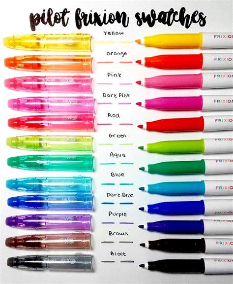 Pilot Frixion swatches by ig@alldaystudying. These markers are erasable ...